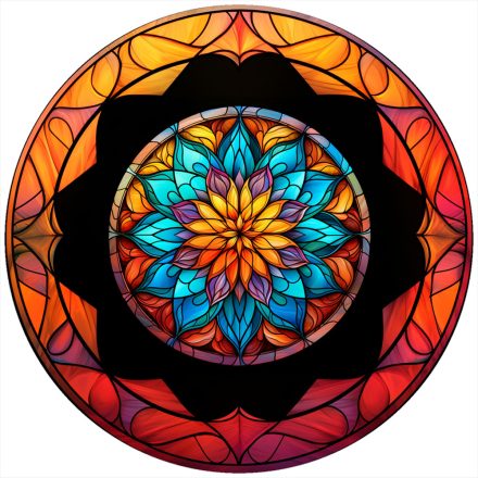 Mandala tűz színű kerettel, ólomüveg hatású ablakmatrica