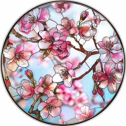 Rózsaszín cseresznyevirágok, ólomüveg hatású ablakmatrica