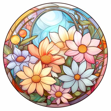 Tavaszi pasztell virágok, ólomüveg hatású ablakmatrica